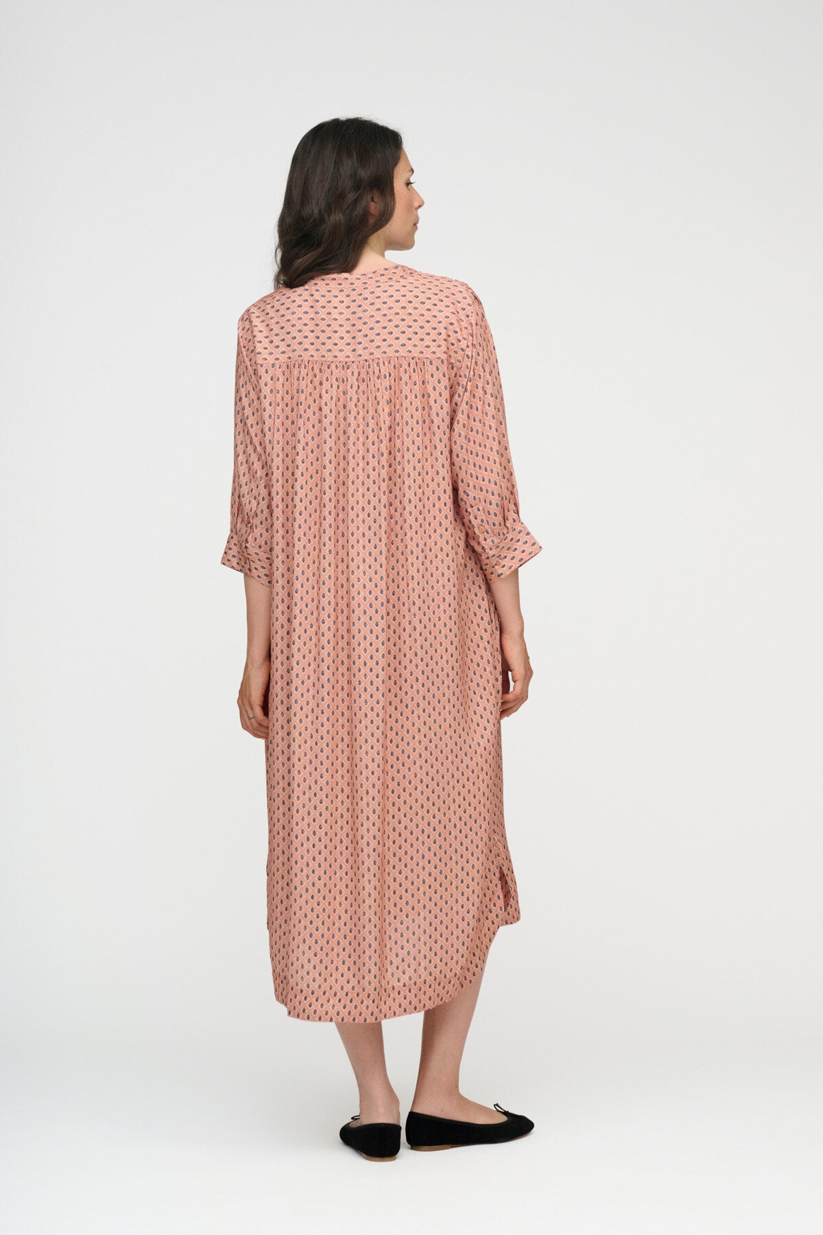 Laurella Flower skjortekjole - Peach/Blue